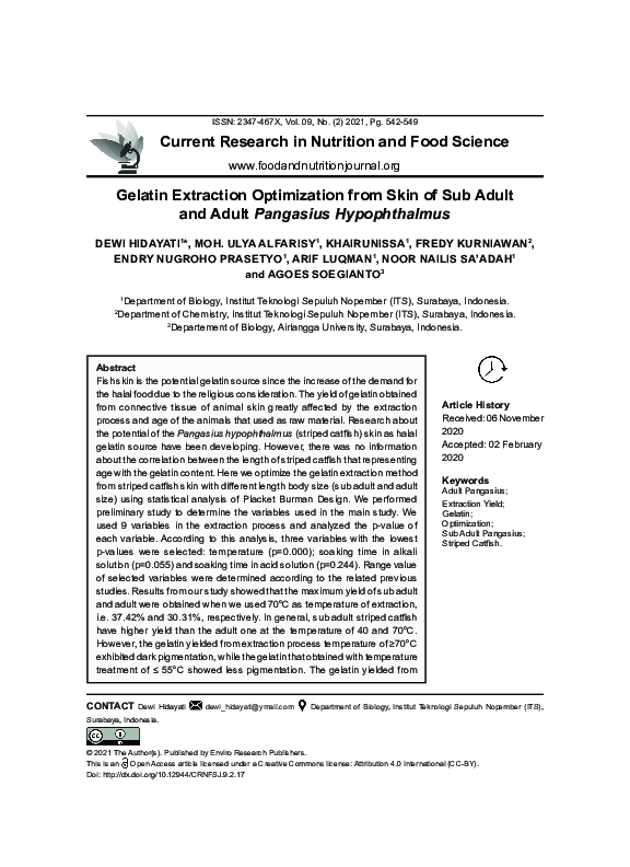(PDF) Gelatin Extraction Optimization from Skin of Sub Adult and Adult ...