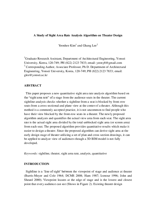 (PDF) A Study of Sight Area Rate Analysis Algorithm on Theater Design