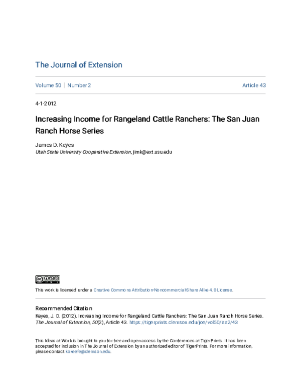 (PDF) Increasing Income for Rangeland Cattle Ranchers: The San Juan ...