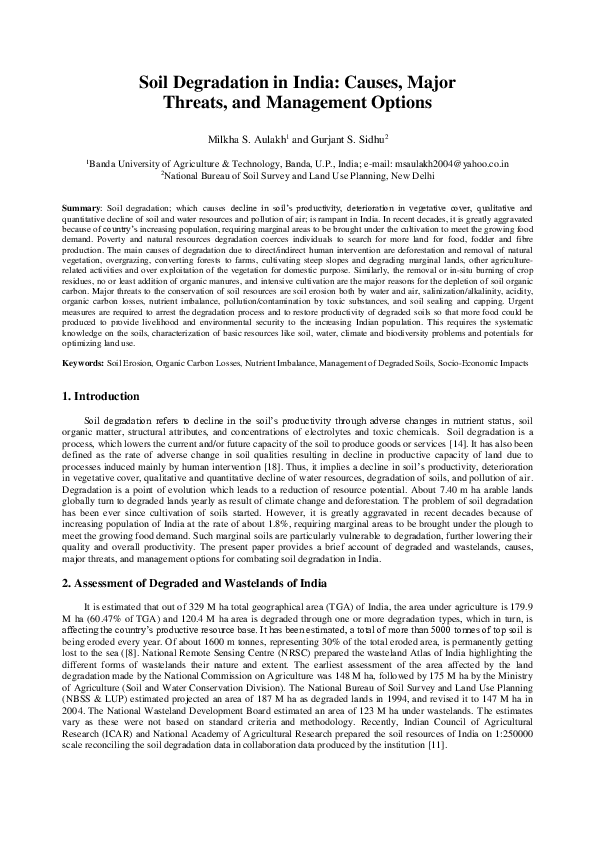 (PDF) Soil Degradation in India : Causes , Major Threats , and ...