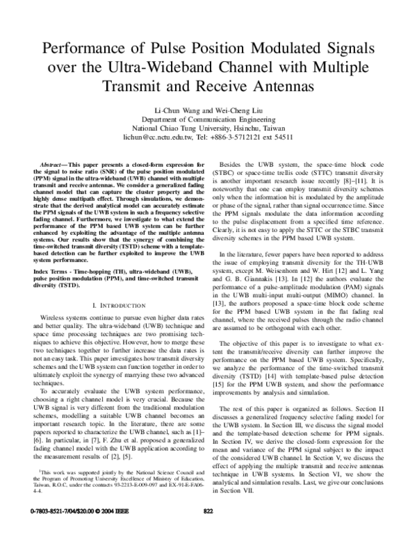 (PDF) Performance of pulse position modulated signals over the ultra ...