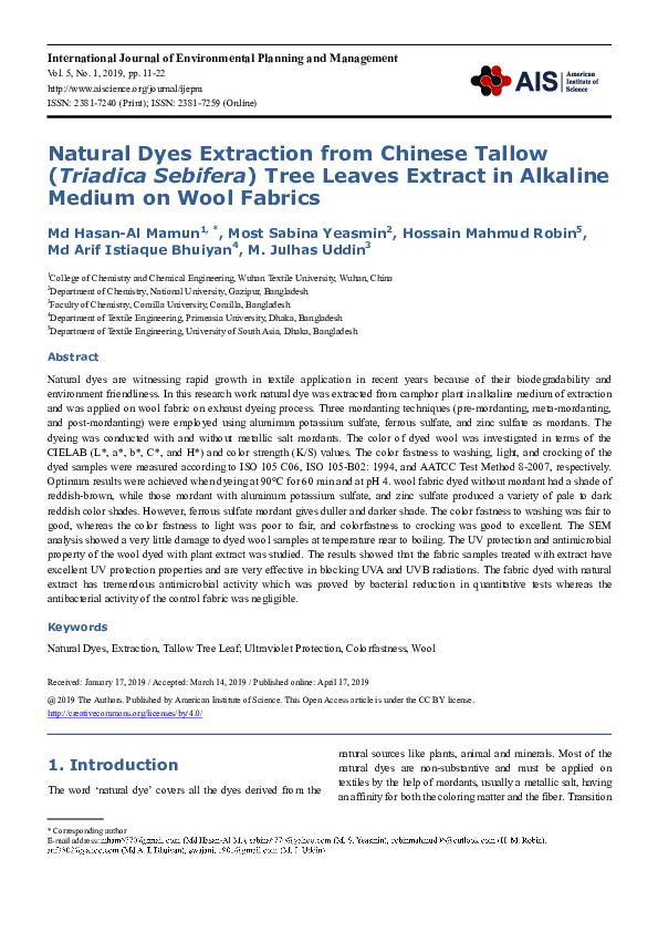 (PDF) Natural Dyes Extraction from Chinese Tallow ( Triadica Sebifera ...
