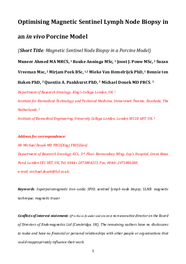 (PDF) Optimising magnetic sentinel lymph node biopsy in an in vivo ...
