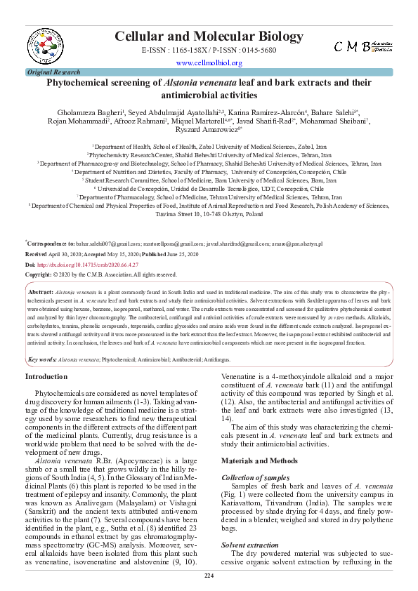 (PDF) Phytochemical screening of Alstonia venenata leaf and bark ...