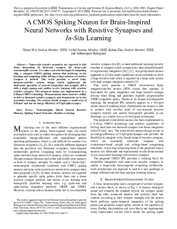 (PDF) A CMOS Spiking Neuron for Brain-Inspired Neural Networks With ...