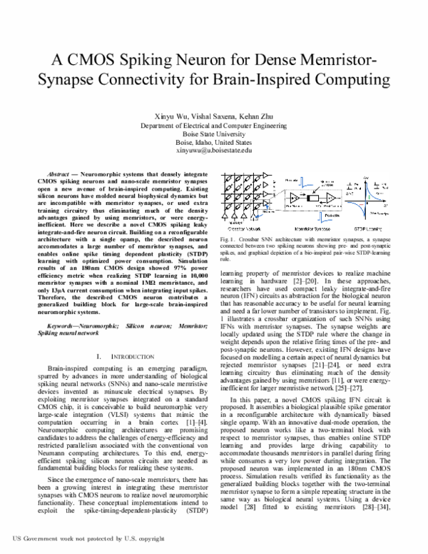 (PDF) A CMOS spiking neuron for dense memristor-synapse connectivity ...