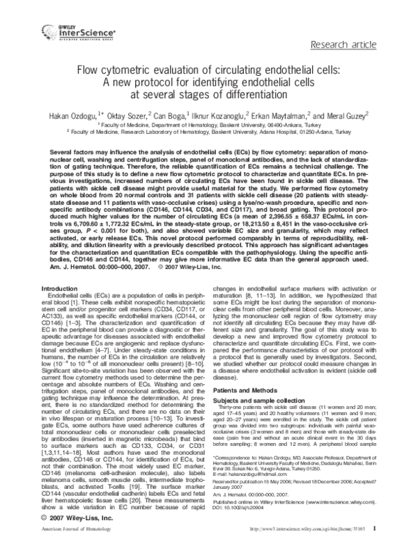 (PDF) Flow cytometric evaluation of circulating endothelial cells: A ...
