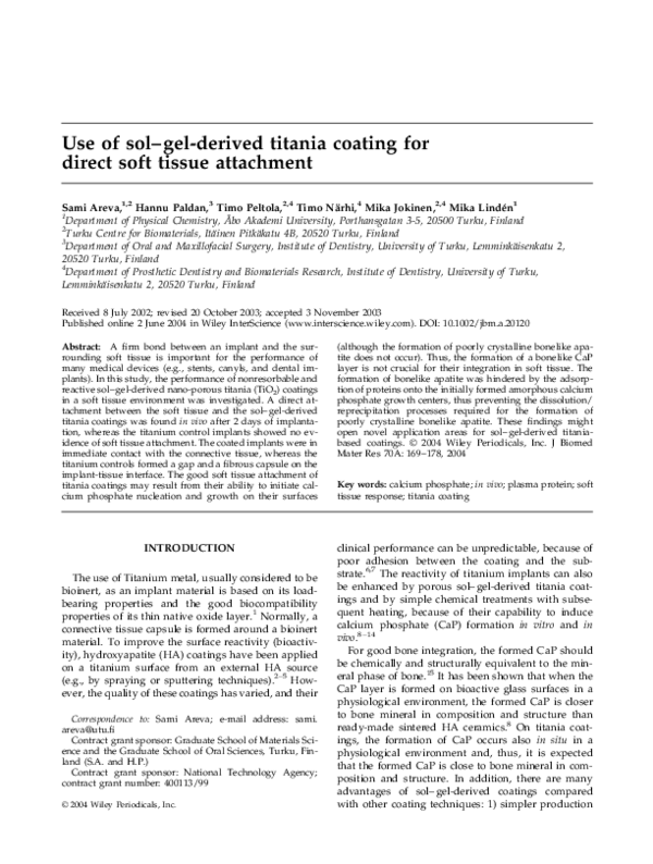 (PDF) Use of sol-gel-derived titania coating for direct soft tissue ...
