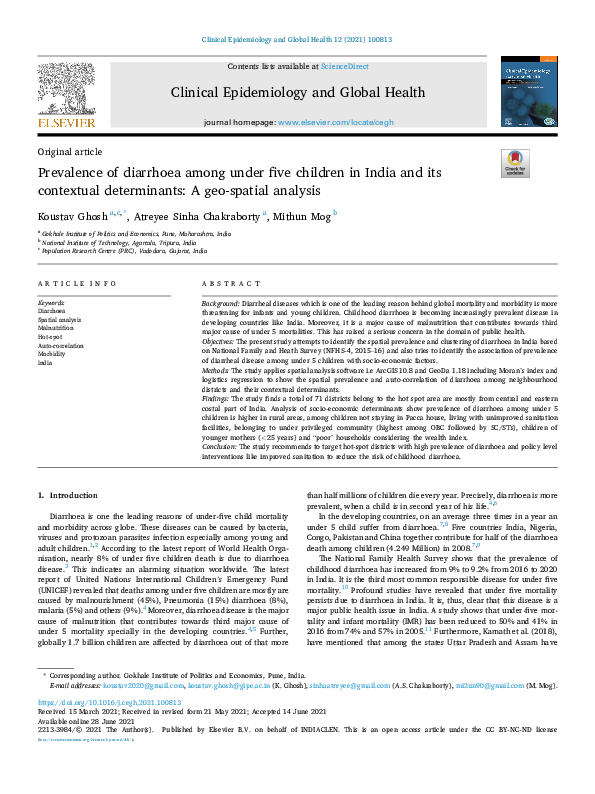 (PDF) Prevalence of diarrhoea among under five children in India and ...