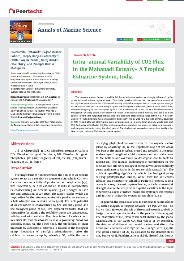 (PDF) Intra-annual Variability of CO2 Flux in the Mahanadi Estuary- A ...
