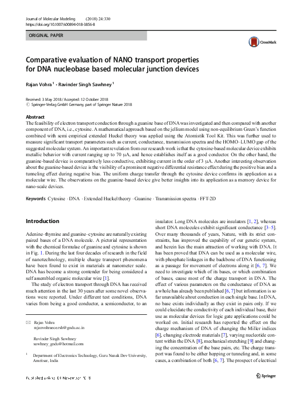 (PDF) Comparative evaluation of NANO transport properties for DNA ...