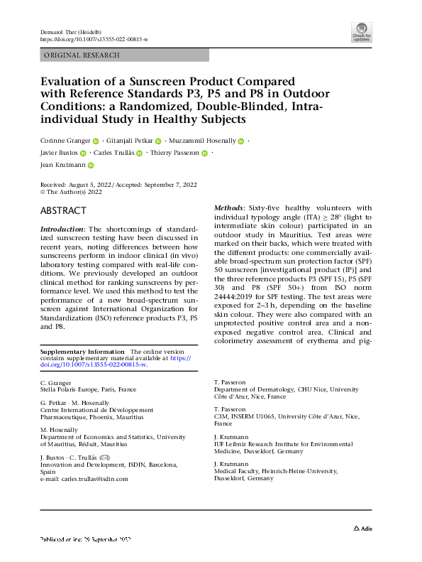 (PDF) Evaluation of a Sunscreen Product Compared with Reference ...