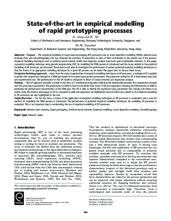 (PDF) State-of-the-art in empirical modelling of rapid prototyping ...