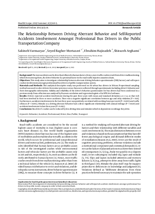 (PDF) The Relationship Between Driving Aberrant Behavior and Self ...