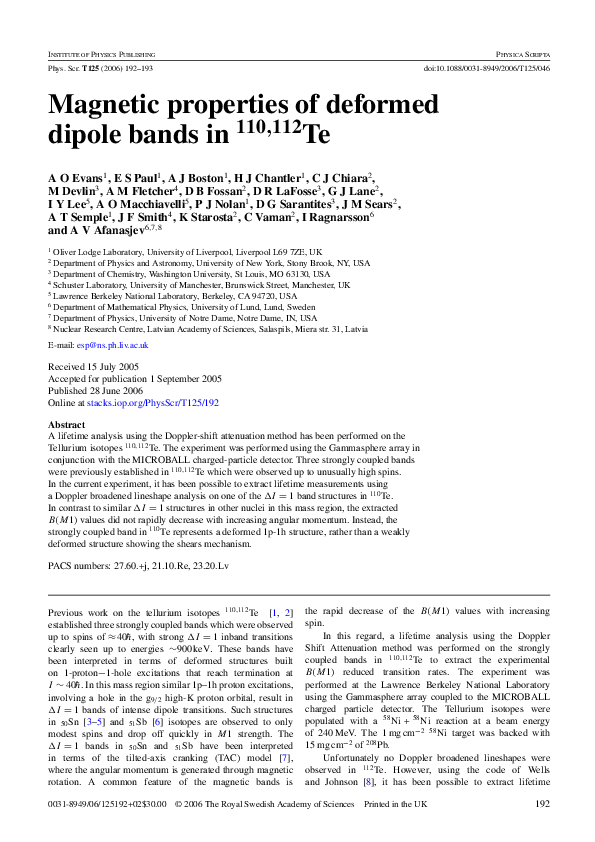 (PDF) Magnetic properties of deformed dipole bands in 110, 112 Te