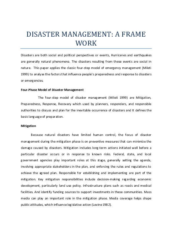 (PDF) DISASTER MANAGEMENT: A FRAME WORK
