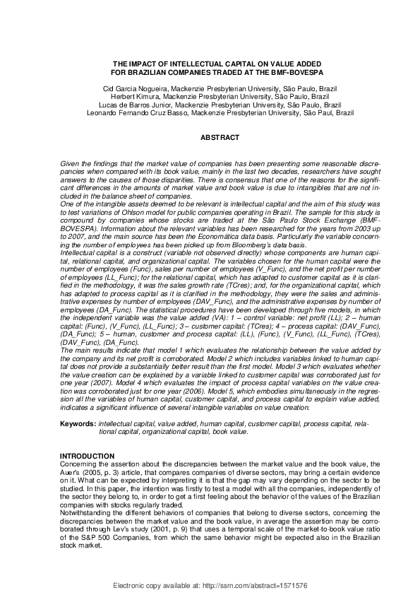 (PDF) The Impact of Intellectual Capital on Value Added for Brazilian ...