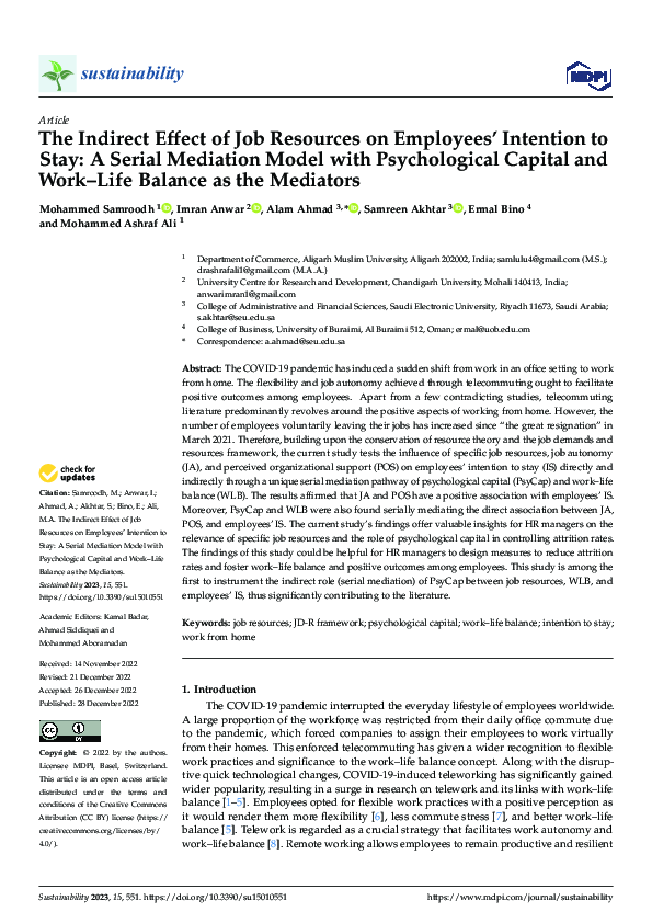 (PDF) The Indirect Effect of Job Resources on Employees' Intention to ...