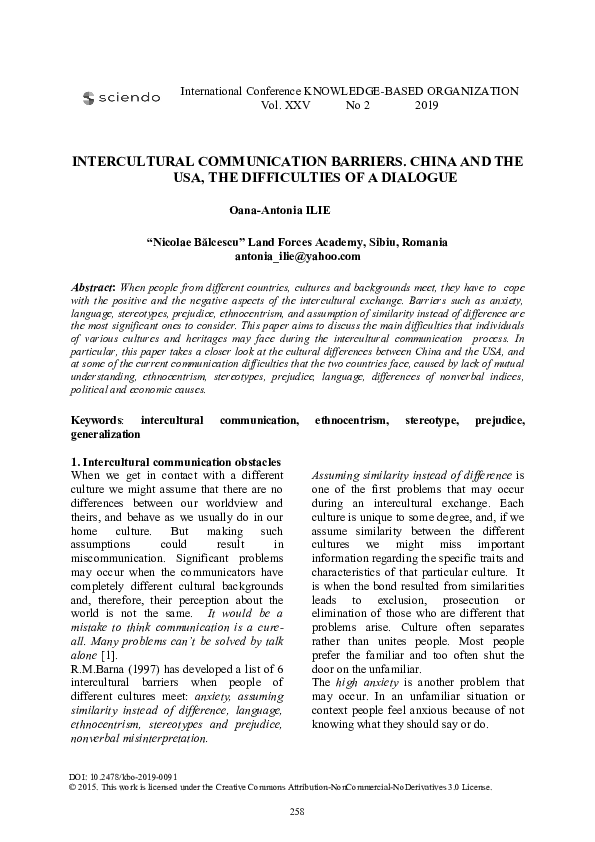 (PDF) Intercultural Communication Barriers. China and the USA, The ...