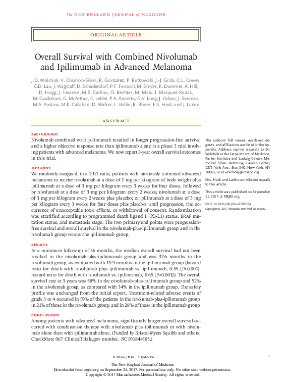 (PDF) Overall Survival with Combined Nivolumab and Ipilimumab in ...