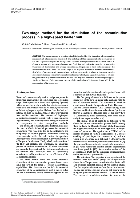 (PDF) Two-stage method for the simulation of the comminution process in ...