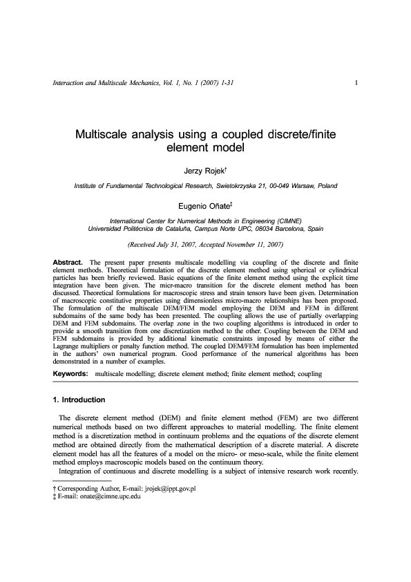 (PDF) Multiscale analysis using a coupled discrete/finite element model