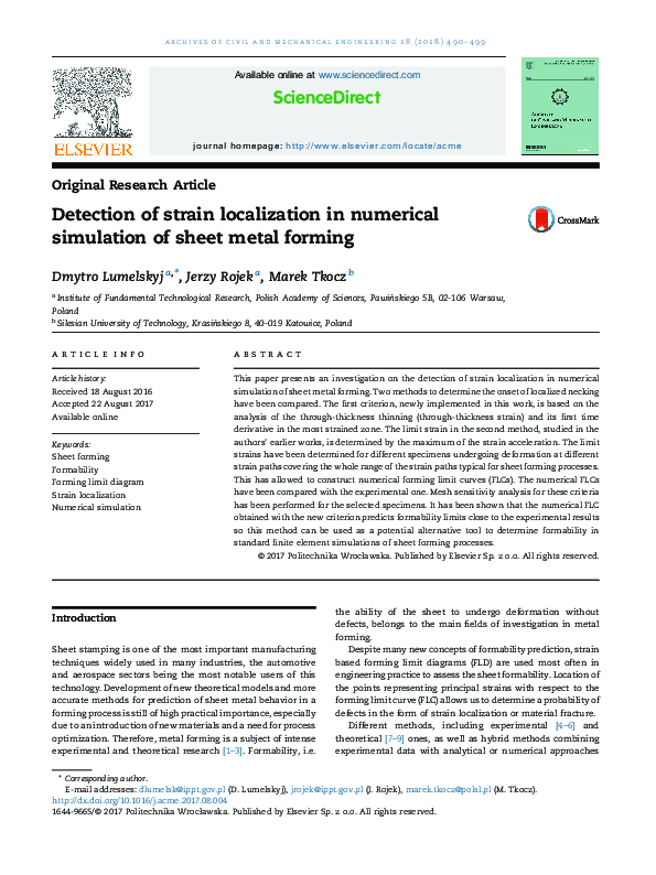 (PDF) Detection of strain localization in numerical simulation of sheet ...
