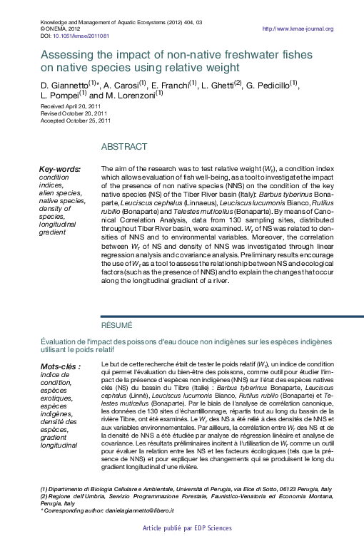 (PDF) Assessing the impact of non-native freshwater fishes on native ...