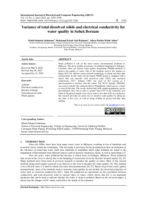 (PDF) Variance of total dissolved solids and electrical conductivity ...