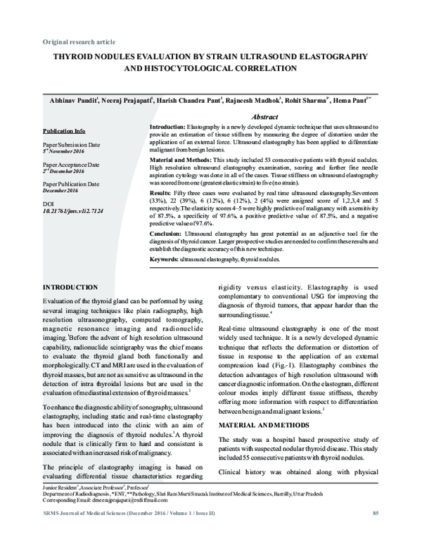 (PDF) Thyroid Nodules Evaluation by Strain Ultrasound Elastography and ...