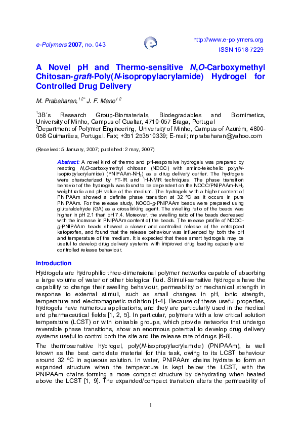 (PDF) A Novel pH and Thermo-sensitive N,O-Carboxymethyl Chitosan-graft ...