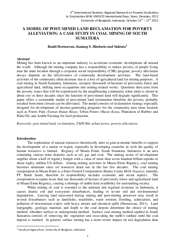 (PDF) A Model of Post-Mined Land Reclamation for Povertyalleviation: A ...