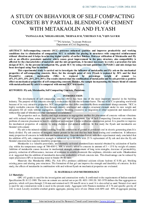 (PDF) A Study on Behaviour of Self Compacting Concrete by Partial ...