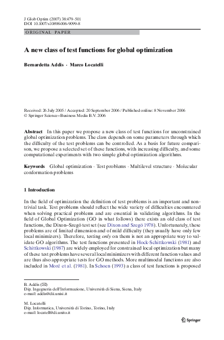 (PDF) A new class of test functions for global optimization