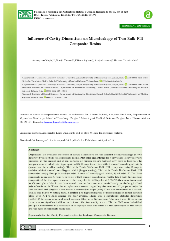 (PDF) Influence of Cavity Dimensions on Microleakage of Two Bulk-Fill ...