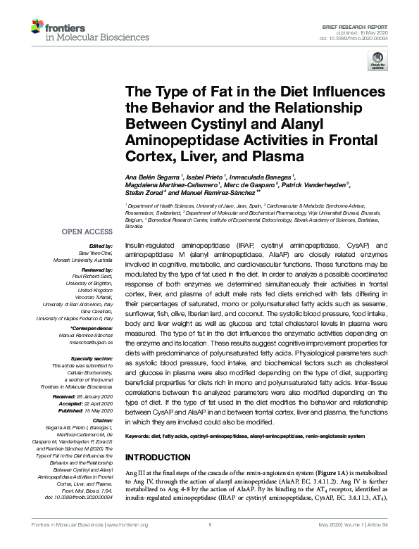 (PDF) The Type of Fat in the Diet Influences the Behavior and the ...