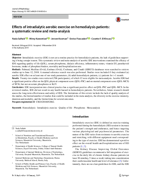 (PDF) Effects of intradialytic aerobic exercise on hemodialysis ...