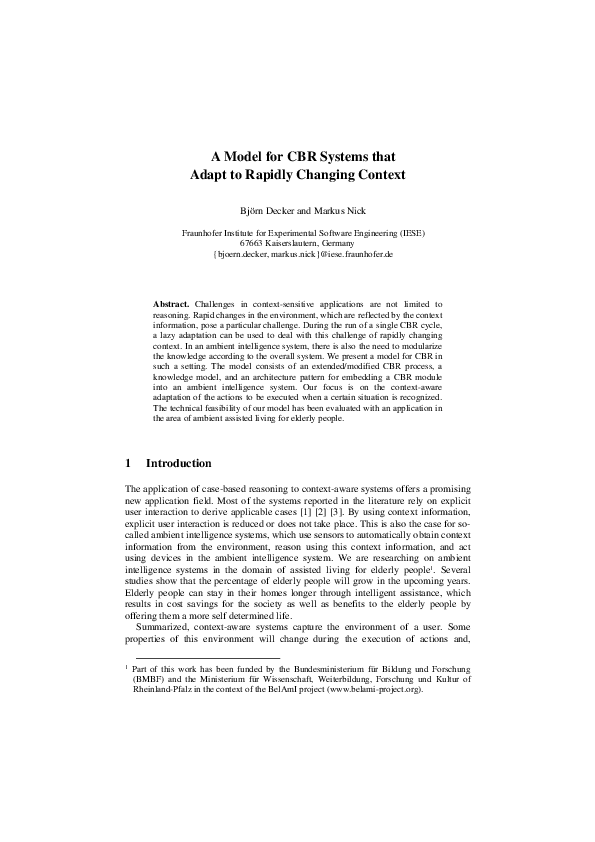 (PDF) Model and Example for CBR Systems that Adapt to rapidly Changing ...