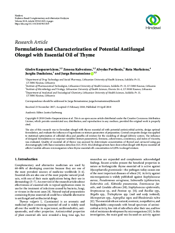 (PDF) Formulation and Characterization of Potential Antifungal Oleogel ...