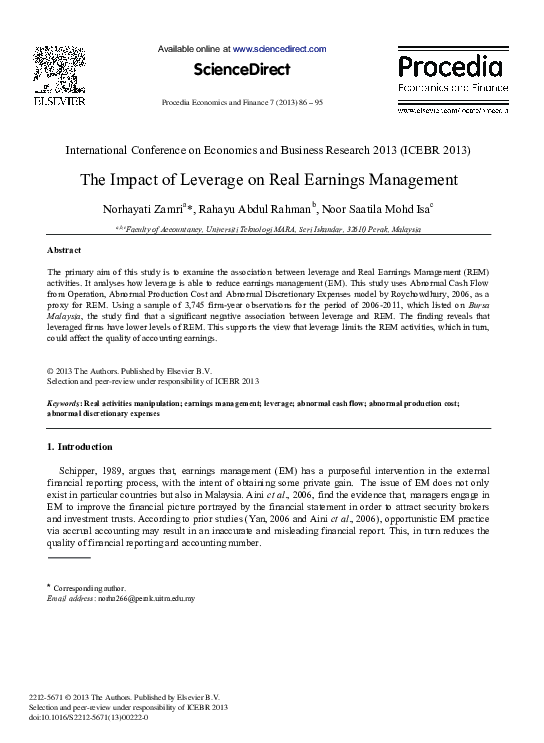 (PDF) The Impact of Leverage on Real Earnings Management