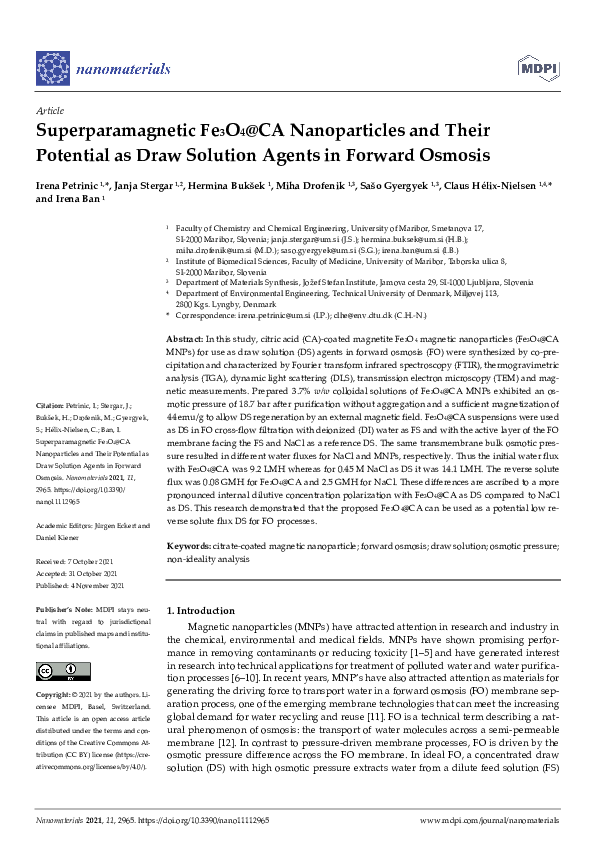 (PDF) Superparamagnetic Fe3O4@CA Nanoparticles and Their Potential as ...
