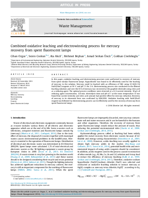 (PDF) Combined oxidative leaching and electrowinning process for ...