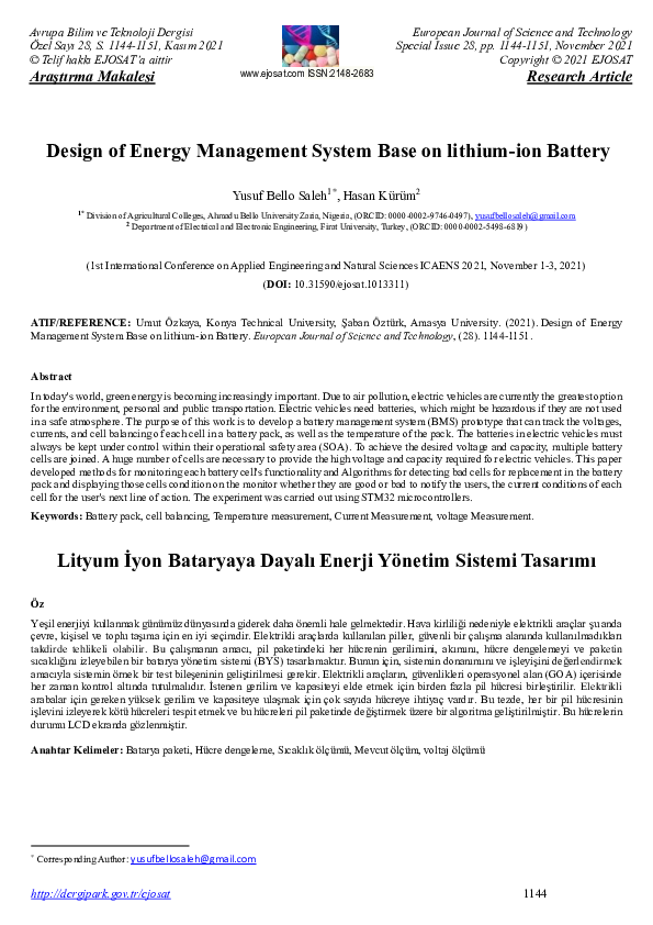 (PDF) Design of Energy Management System Base on lithium-ion Battery