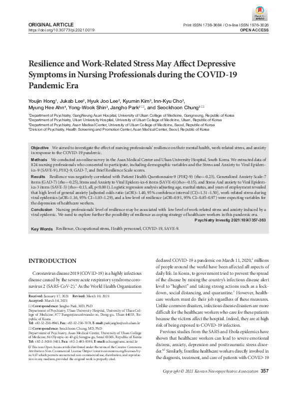 (PDF) Resilience and Work-Related Stress May Affect Depressive Symptoms ...