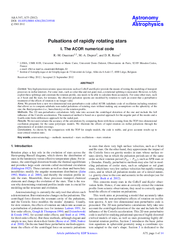 (PDF) Pulsations of rapidly rotating stars