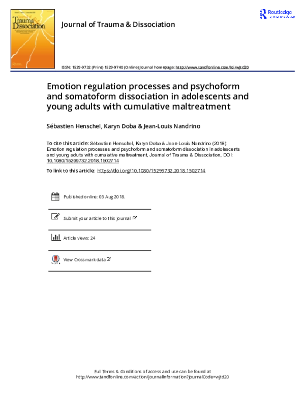 (PDF) Emotion Regulation Processes and Psychoform and Somatoform ...