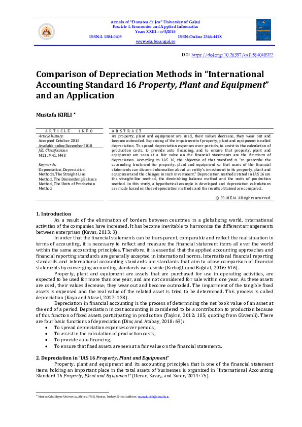 (PDF) Comparison of Depreciation Methods in 