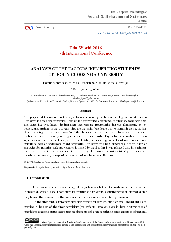 (PDF) Analysis of the Factors Influencing Students’ Option in Choosing ...