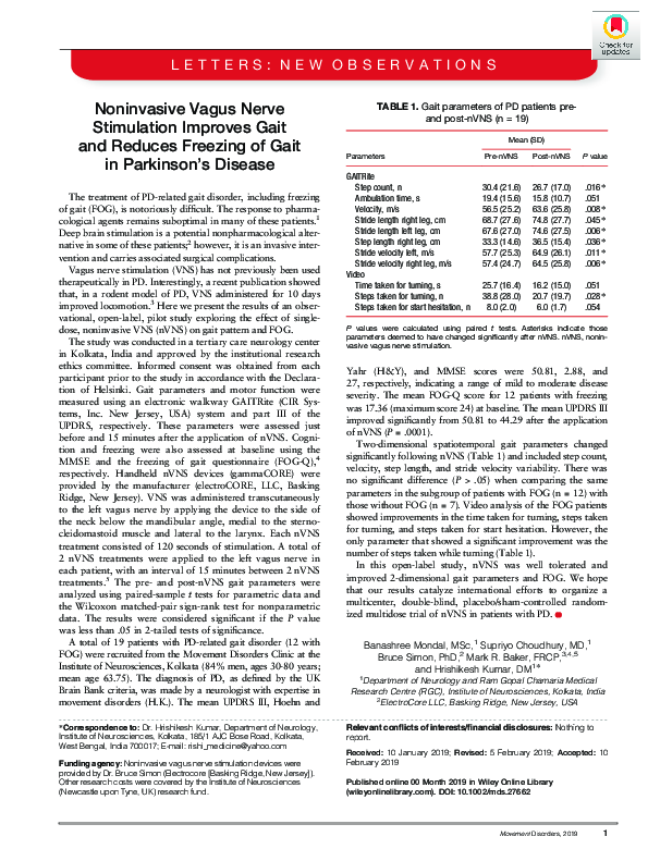 (PDF) Noninvasive vagus nerve stimulation improves gait and reduces ...