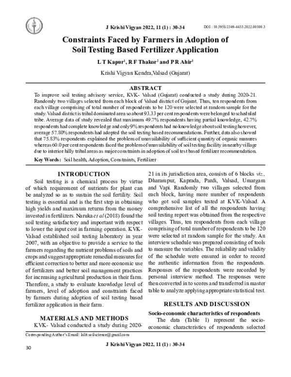 (PDF) Constraints Faced by Farmers in Adoption of Soil Testing Based ...